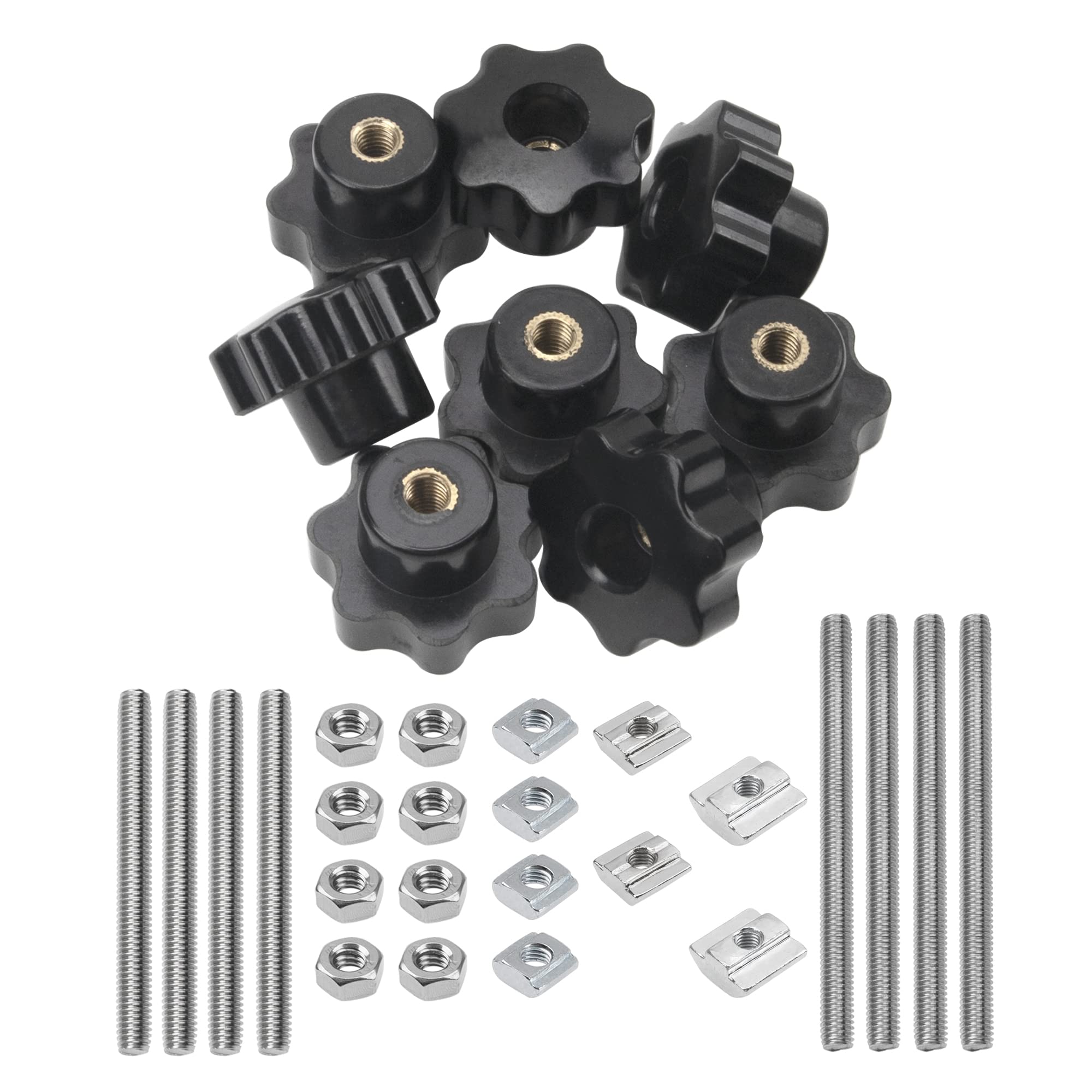 Rrina 8 Sets M6 7 Star Through Hole Knob Nut Screw Clamping